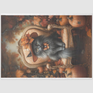 Decoupage Whimsical Black Cat Fall Portrait Tissue Paper