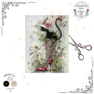 Decoupage Whimsical Black Cat Stiletto's Catwalk Tissue Paper