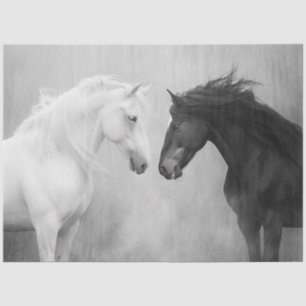 Decoupage Whimsical Black White Horses Interaction Tissue Paper