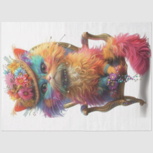 Decoupage Whimsical Bright Coloured Cat Fiesta Tissue Paper