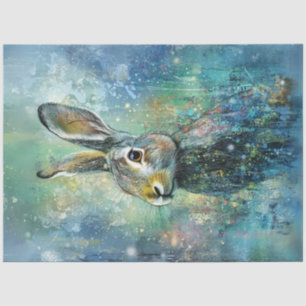 Decoupage Whimsical Bunny Blue Background Vibrant Tissue Paper