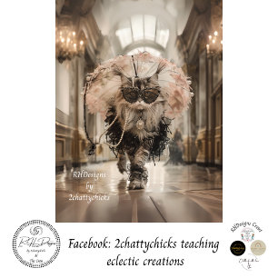 Decoupage Whimsical Cat on Walkway Pearls Lace  Tissue Paper