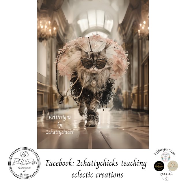 Decoupage Whimsical Cat on Walkway Pearls Lace  Tissue Paper (Creator Uploaded)