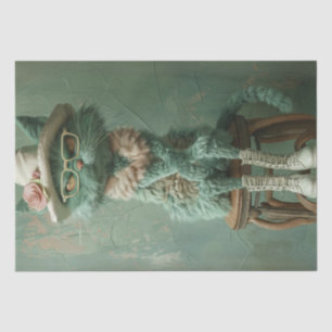 Decoupage Whimsical Cat Rustin Stool Vintage  Tissue Paper