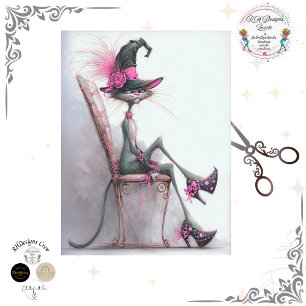 Decoupage Whimsical Cat Witch High Heels Catwalk  Tissue Paper