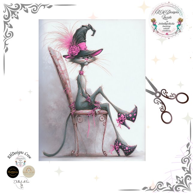 Decoupage Whimsical Cat Witch High Heels Catwalk  Tissue Paper (Creator Uploaded)