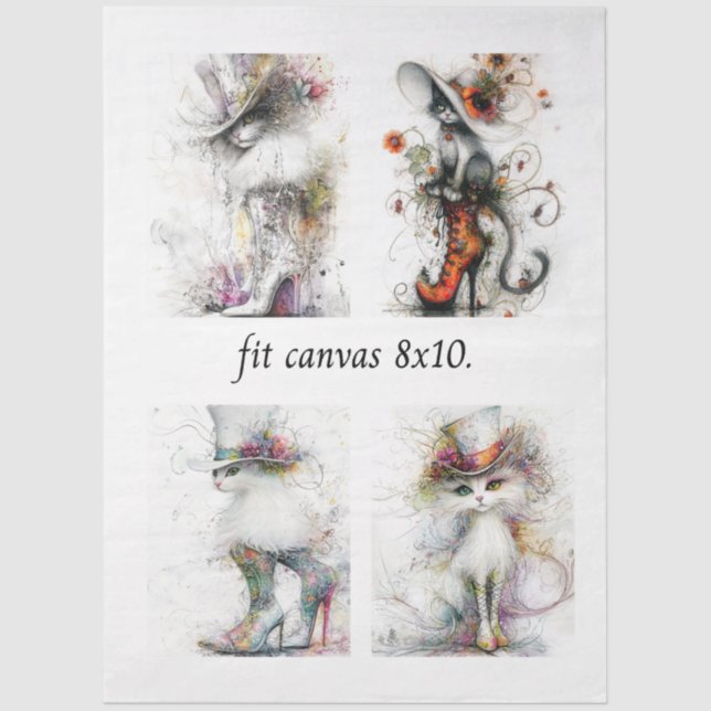 Decoupage Whimsical Cats Fits 8 x 10 Canvas  Tissue Paper (Front)