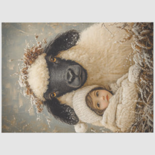 Decoupage Whimsical Child Sitting with Sheep Tissue Paper