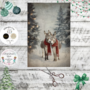 Decoupage Whimsical Christmas Donkeys Red Scarves Tissue Paper
