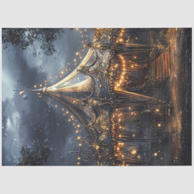 Decoupage Whimsical Circus Carousel Tent Scene Tissue Paper (Front)