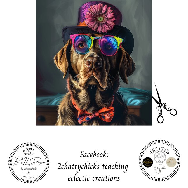 Decoupage Whimsical Colourful Lab Top Hat Print Tissue Paper (Creator Uploaded)