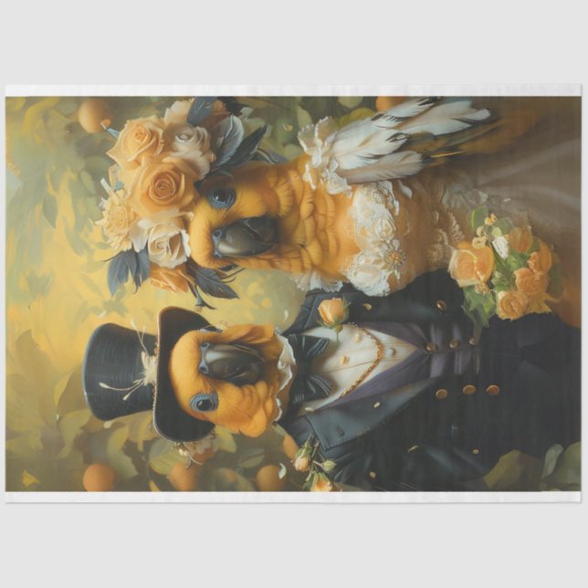 Decoupage Whimsical Conure Parrots Wedding  Tissue Paper (Front)