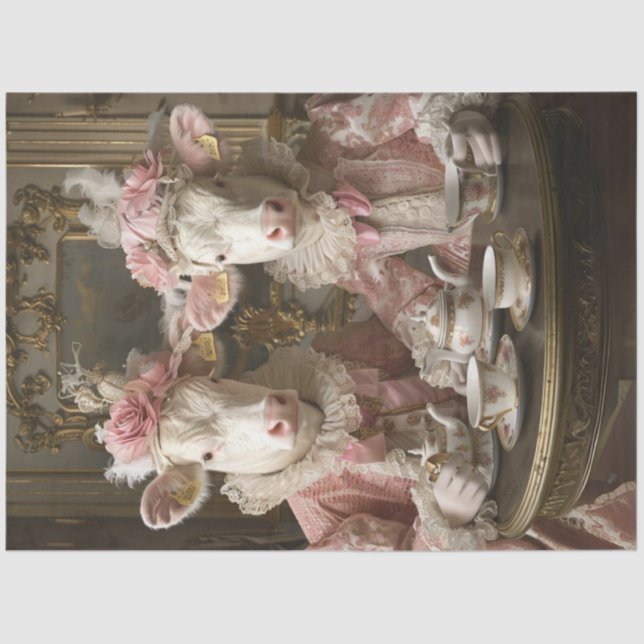 Decoupage Whimsical Cow Daisy & Rosie Tea Party Tissue Paper (Front)