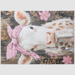 Decoupage Whimsical Cow Pink Bandana  Tissue Paper