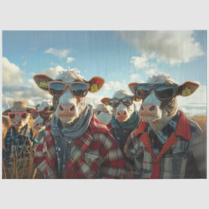 Decoupage Whimsical Cows Standing in Field  Tissue Paper