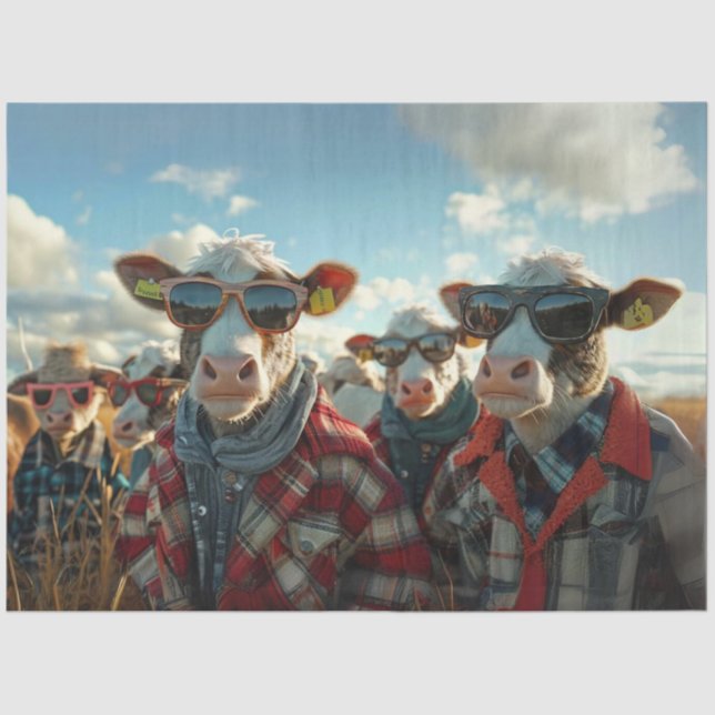 Decoupage Whimsical Cows Standing in Field  Tissue Paper (Front)