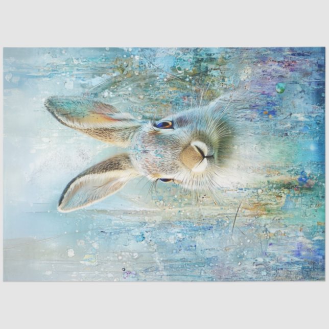 Decoupage Whimsical Digital Rabbit Portrait Tissue Paper (Front)