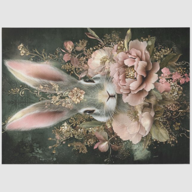Decoupage Whimsical Easter Rabbit Intricate Flower Tissue Paper (Front)