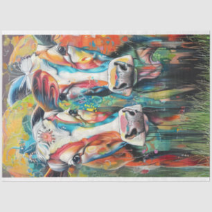 Decoupage Whimsical Eclectic Cow Painting  Tissue Paper
