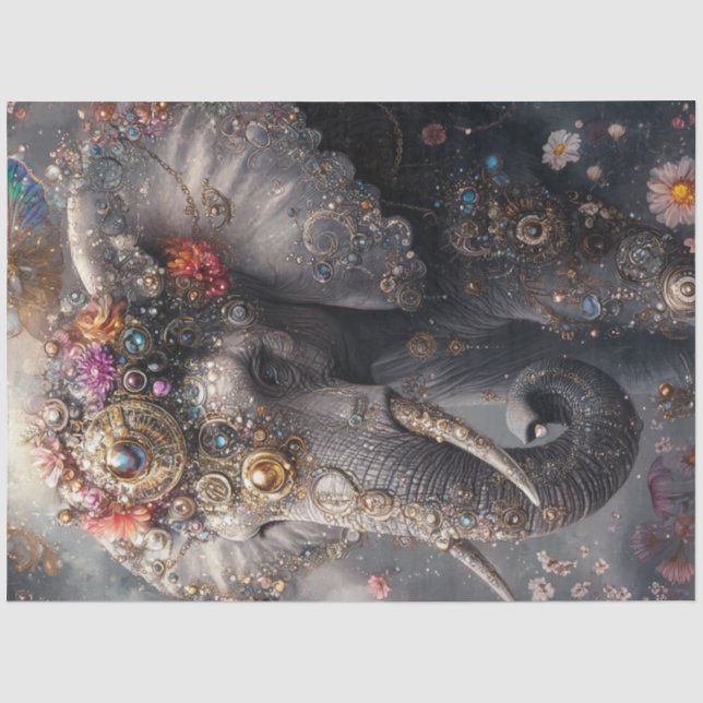Decoupage Whimsical Elephant Jewellery Adorned Tissue Paper (Front)
