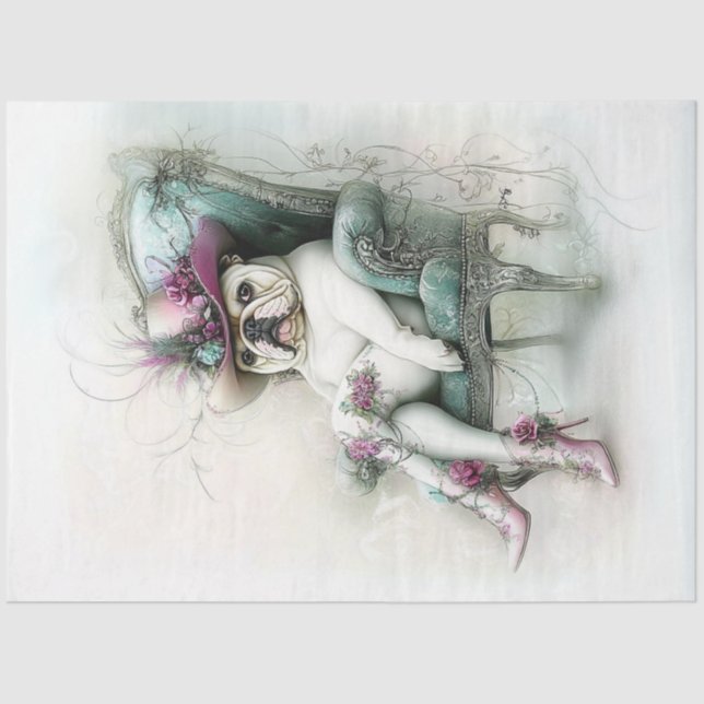 Decoupage Whimsical English Bulldog Cowboy Hat Tissue Paper (Front)