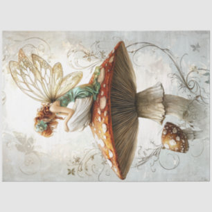 Decoupage Whimsical Fairy Red Mushroom Artwork  Tissue Paper