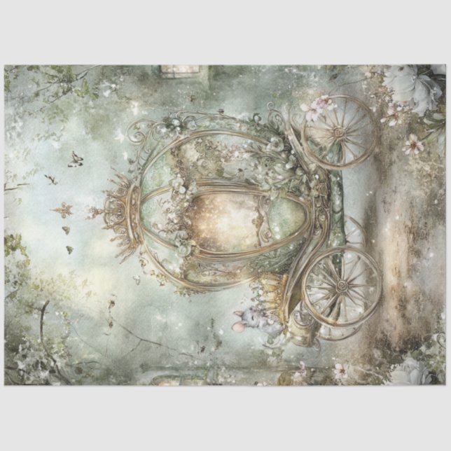 Decoupage Whimsical Fantasy Ornate Carriage & Mice Tissue Paper (Front)