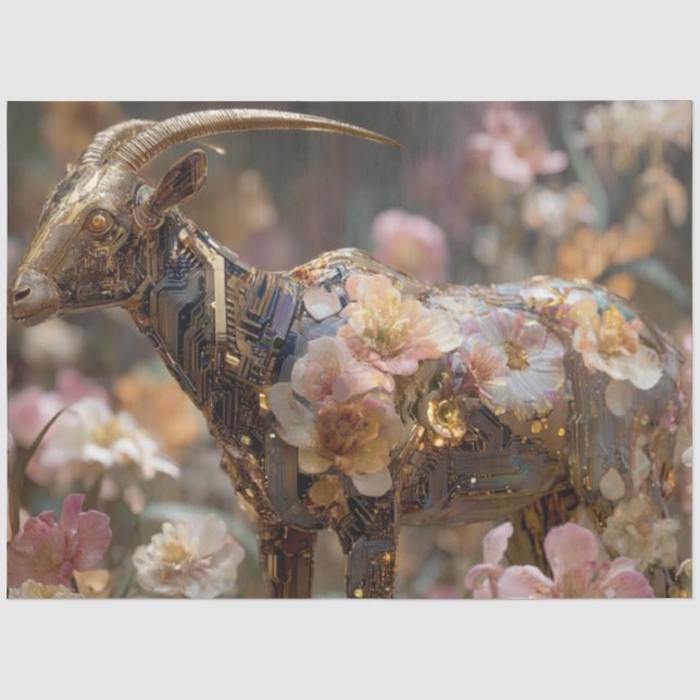 Decoupage Whimsical Floral Goat Futuristic  Tissue Paper (Front)