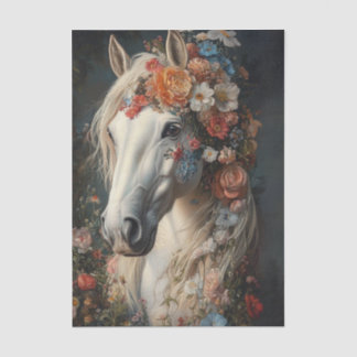 Decoupage Whimsical Flower Adorned Winning Horse Tissue Paper