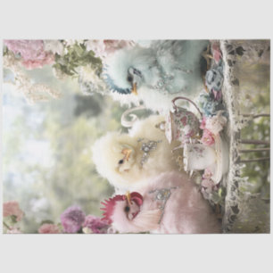 Decoupage Whimsical Fluffy Colourful Chickens Part Tissue Paper