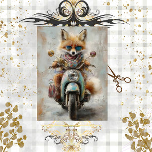 Decoupage Whimsical Fox Riding Motorcycle Tissue Paper