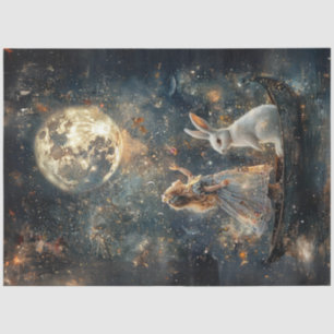 Decoupage Whimsical Girl Rabbit Moon Night Scene Tissue Paper