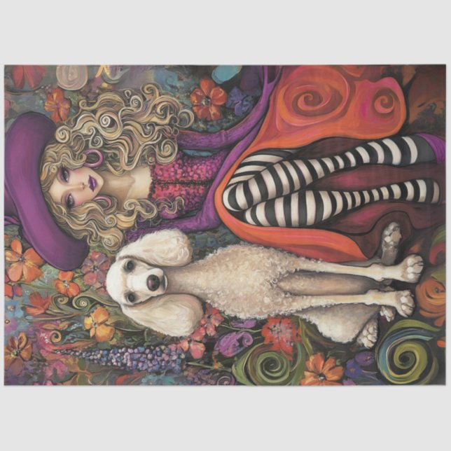 Decoupage Whimsical Girl Violet & Poodle Snowball Tissue Paper (Front)