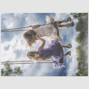 Decoupage Whimsical Girls Friendship Swinging Tissue Paper