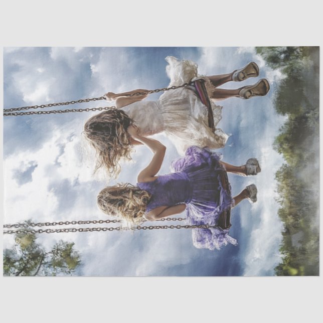Decoupage Whimsical Girls Friendship Swinging Tissue Paper (Front)
