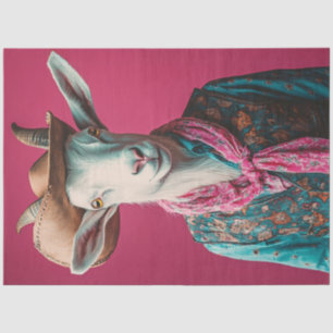 Decoupage Whimsical Goat Pink Background  Tissue Paper