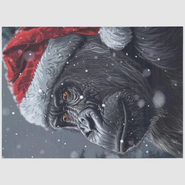 Decoupage Whimsical Gorilla Wearing Santa Hat Tissue Paper (Front)