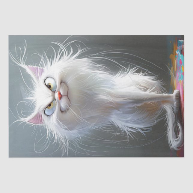 Decoupage Whimsical Grumpy Long Haired Cat  Tissue Paper (Front)