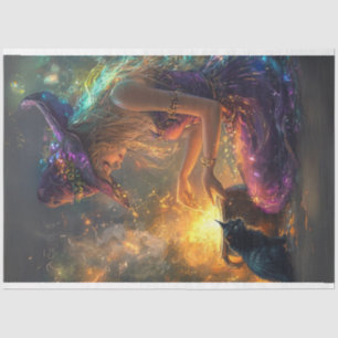 Decoupage Whimsical Halloween Witch in Purple Tissue Paper