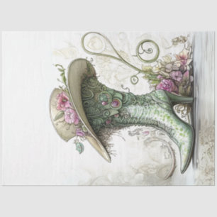 Decoupage Whimsical High Heel Boot Vintage Hat Tissue Paper