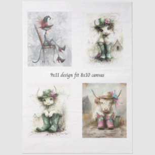 Decoupage Whimsical Highland Calves and Cats  Tissue Paper