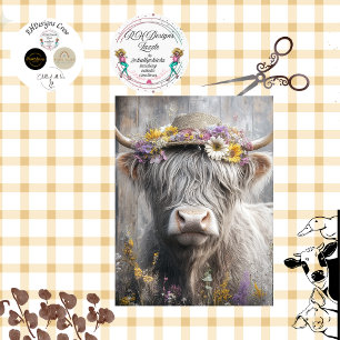 Decoupage Whimsical Highland Cow Flower Hat Tissue Paper