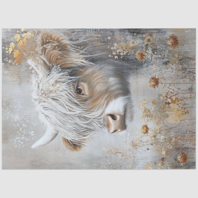 Decoupage Whimsical Highland Cow Flowers  Tissue Paper (Front)