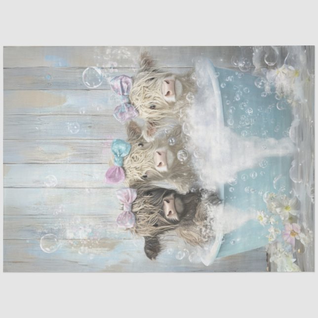 Decoupage Whimsical Highland Cows Bubble Bath  Tissue Paper (Front)