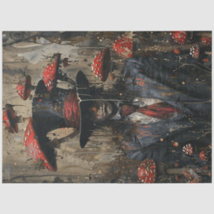 Decoupage Whimsical Image Man Suit Mushrooms Tissue Paper