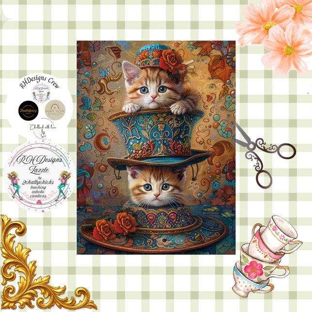 Decoupage Whimsical Kittens Fall Festival  Tissue Paper (Creator Uploaded)