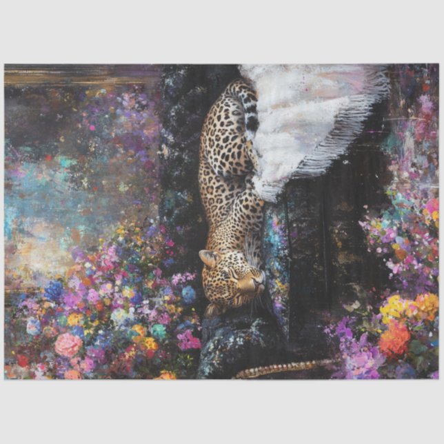 Decoupage Whimsical Leopard Lounging in Luxury  Tissue Paper (Front)