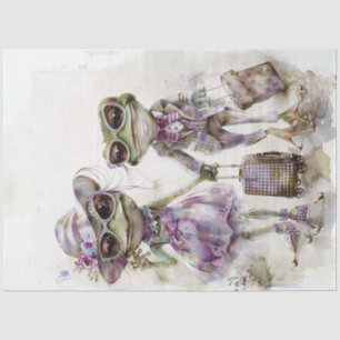 Decoupage Whimsical Lilac Frog Couple Travelling  Tissue Paper