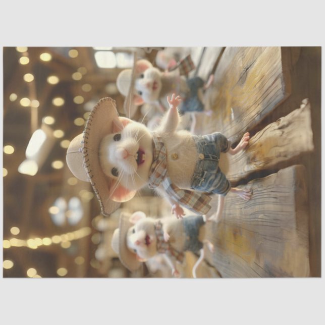 Decoupage Whimsical Line Dancing Mouse Tissue Paper (Front)