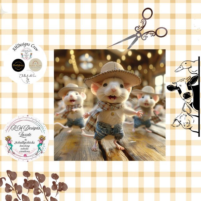 Decoupage Whimsical Line Dancing Mouse Tissue Paper (Creator Uploaded)